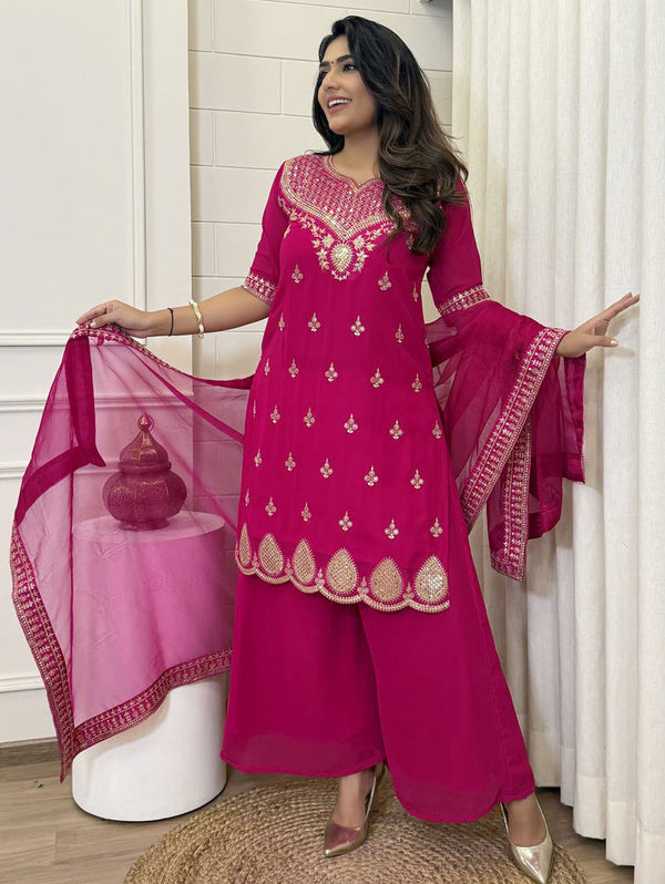 Beauteous Pink Color Georgette Fabric Designer Suit