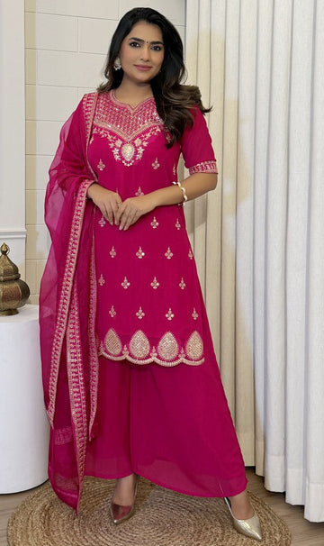 Beauteous Pink Color Georgette Fabric Designer Suit