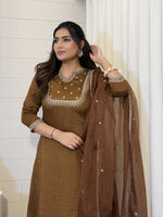 Beauteous Brown Color Vichitra  Fabric Designer Suit