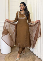 Beauteous Brown Color Vichitra  Fabric Designer Suit