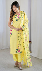 Beauteous Yellow Color Crepe Fabric Designer Suit