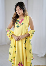 Beauteous Yellow Color Crepe Fabric Designer Suit
