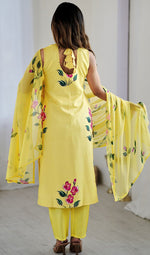Beauteous Yellow Color Crepe Fabric Designer Suit
