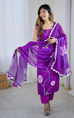 Beauteous Purple Color Crepe Fabric Designer Suit