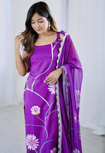 Beauteous Purple Color Crepe Fabric Designer Suit