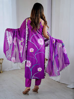Beauteous Purple Color Crepe Fabric Designer Suit