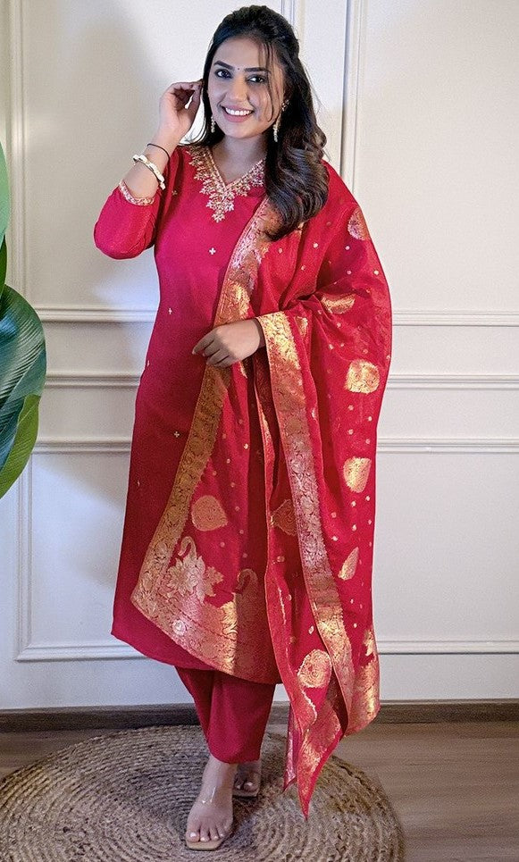 Beauteous Pink Color Viscose Fabric Designer Suit