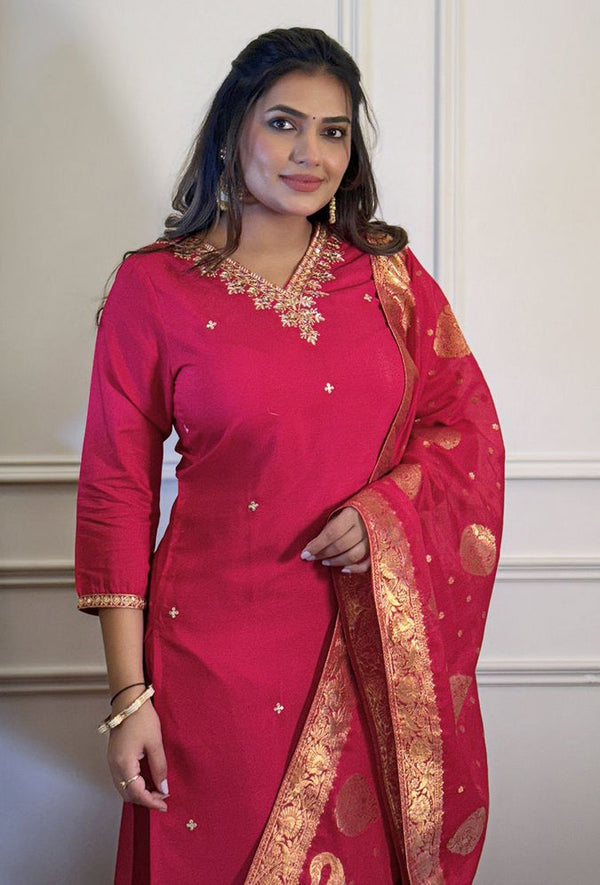 Beauteous Pink Color Viscose Fabric Designer Suit