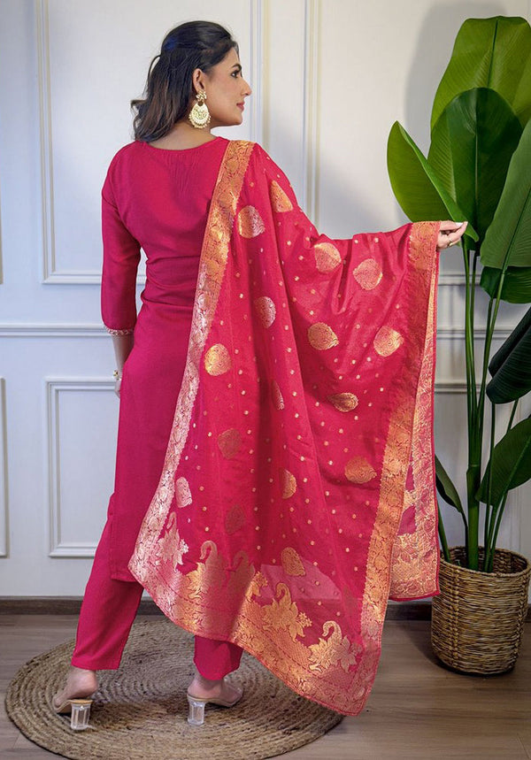 Beauteous Pink Color Viscose Fabric Designer Suit