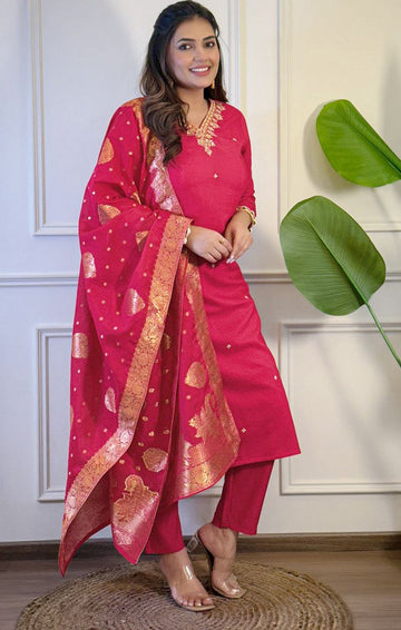 Beauteous Pink Color Viscose Fabric Designer Suit