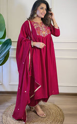 Beauteous Maroon Color Vichitra Fabric Designer Suit