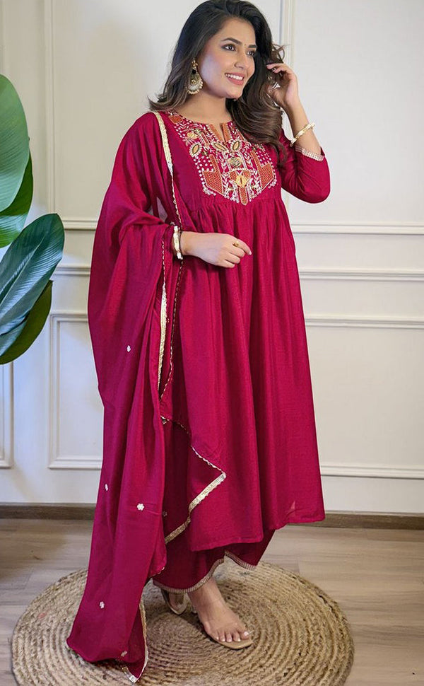 Beauteous Maroon Color Vichitra Fabric Designer Suit