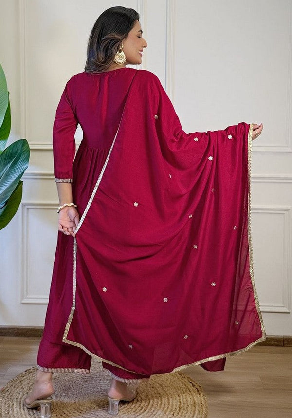 Beauteous Maroon Color Vichitra Fabric Designer Suit