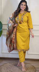 Beauteous Mustard Color Viscose Fabric Designer Suit