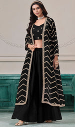 Beauteous Black Color Chinon Fabric Designer Suit
