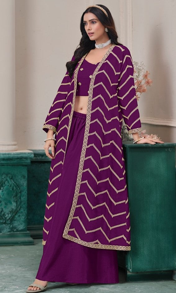 Beauteous Purple Color Chinon Fabric Designer Suit