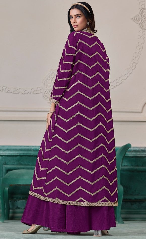 Beauteous Purple Color Chinon Fabric Designer Suit