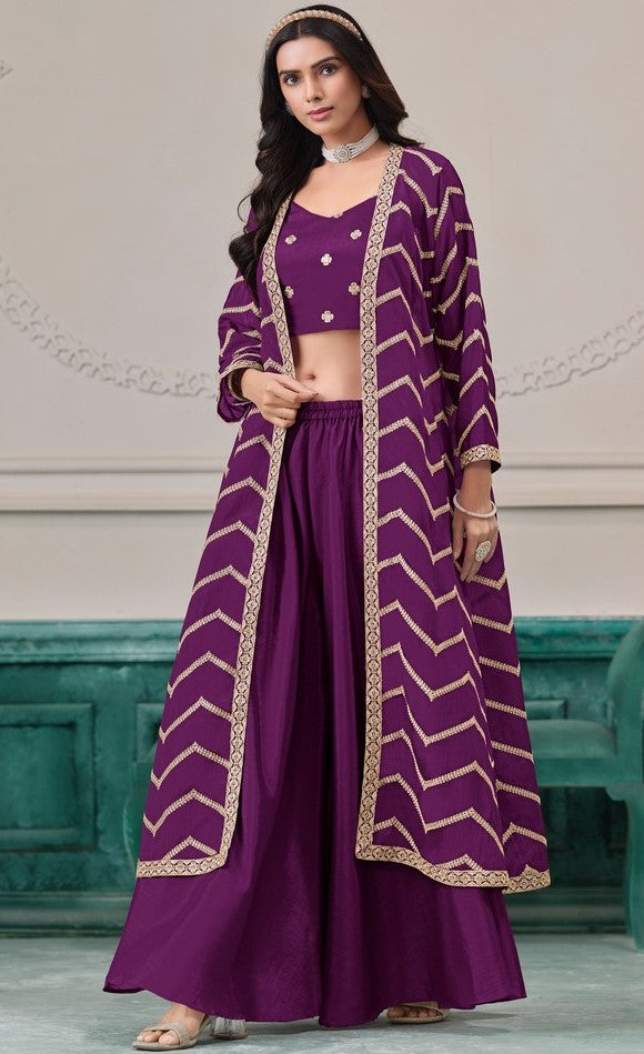 Beauteous Purple Color Chinon Fabric Designer Suit