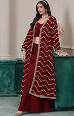 Beauteous Maroon Color Chinon Fabric Designer Suit