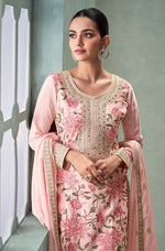 Divine Pink Color Chinon Fabric Plazzo Suit