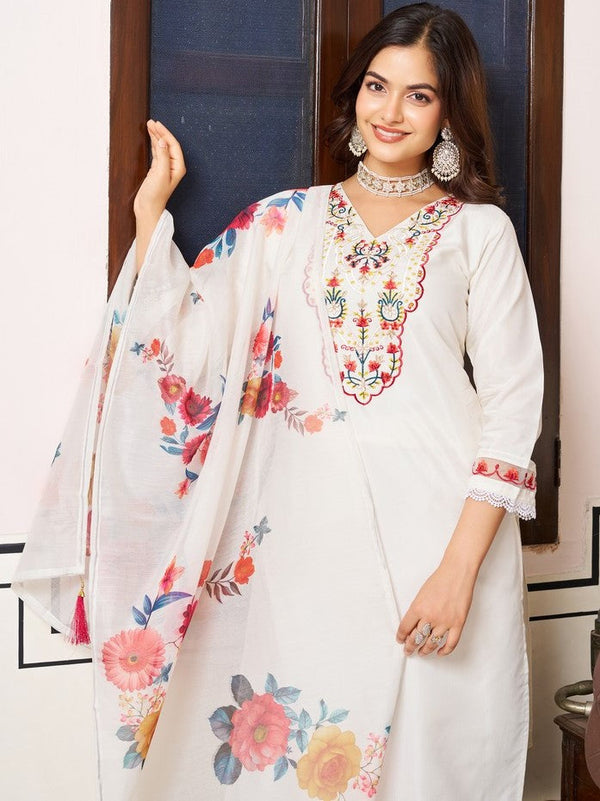 Beauteous White Color Chanderi  Fabric Designer Suit