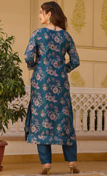 Beauteous Teal Color Chinon Fabric Designer Suit