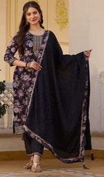 Beauteous Black Color Chinon Fabric Designer Suit