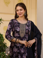 Beauteous Black Color Chinon Fabric Designer Suit