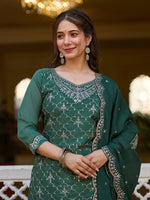 Beauteous Green Color Chinon Fabric Designer Suit