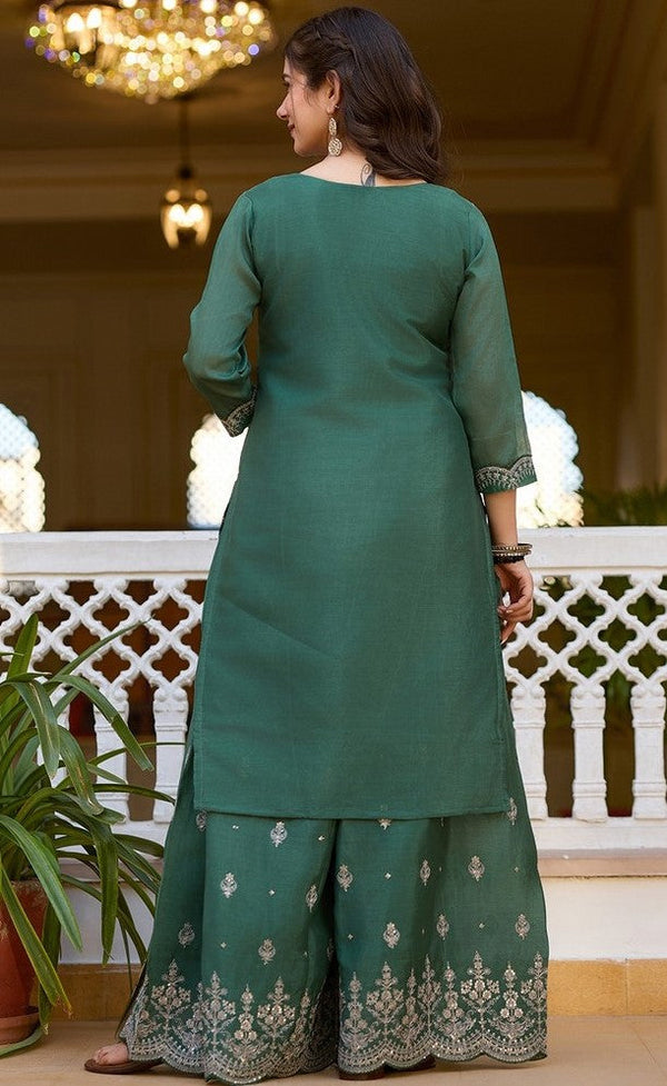 Beauteous Green Color Chinon Fabric Designer Suit