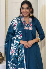 Beauteous Teal Color Chinon Fabric Designer Suit