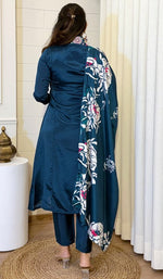 Beauteous Teal Color Chinon Fabric Designer Suit