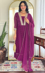 Beauteous Purple Color Georgette Fabric Designer Suit
