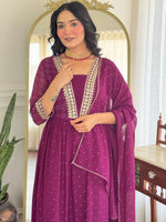Beauteous Purple Color Georgette Fabric Designer Suit