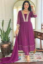 Beauteous Purple Color Georgette Fabric Designer Suit