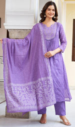 Beauteous Purple Color Cotton Fabric Designer Suit