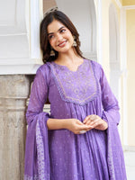 Beauteous Purple Color Cotton Fabric Designer Suit