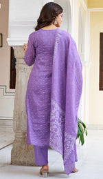 Beauteous Purple Color Cotton Fabric Designer Suit
