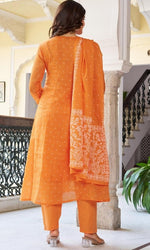 Beauteous Orange Color Cotton Fabric Designer Suit
