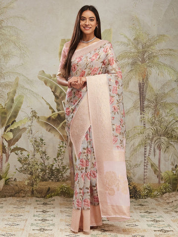 Elegant Grey Color Jacquard Fabric Partywear Saree