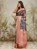 Elegant Navy Blue Color Jacquard Fabric Partywear Saree