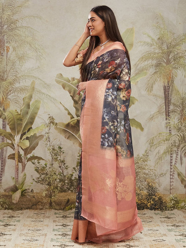 Elegant Navy Blue Color Jacquard Fabric Partywear Saree
