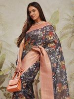 Elegant Navy Blue Color Jacquard Fabric Partywear Saree