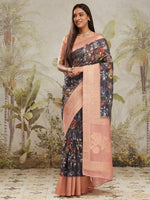 Elegant Navy Blue Color Jacquard Fabric Partywear Saree