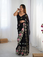 Beautiful Black Color Georgette Fabric Designer Saree