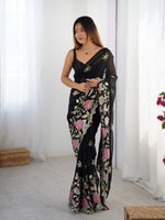 Beautiful Black Color Georgette Fabric Designer Saree