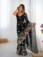 Beautiful Black Color Georgette Fabric Designer Saree