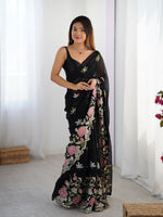 Beautiful Black Color Georgette Fabric Designer Saree