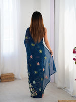 Beautiful Teal  Color Georgette Fabric Designer Saree