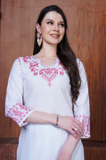 Lovely White Color Rayon Fabric Designer Kurti With Bottom